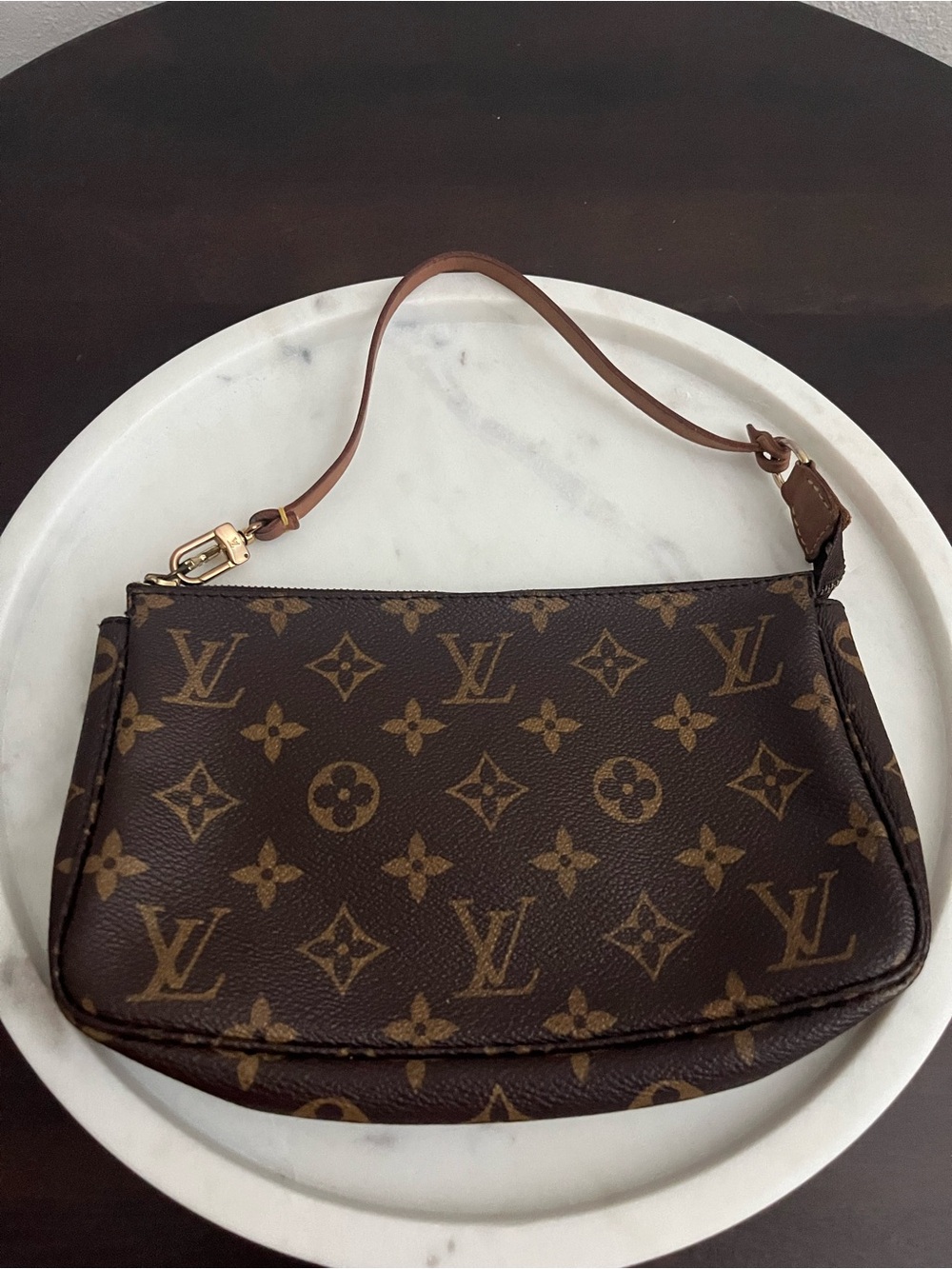 Louis Vuitton Monogram Canvas Mini Wristlet in Brown and Tan
